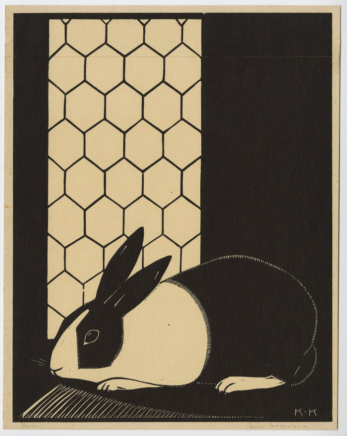 Kees Koeman - Konijn houtsnede kunst - Bunny Rabbit - woodcut