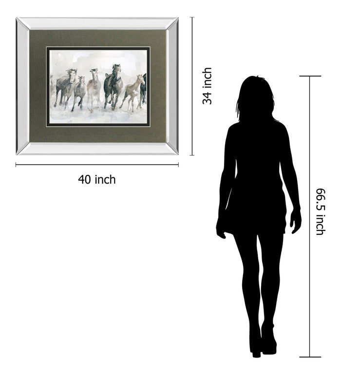 Running Wild By Carol Robinson - Mirror Framed Watercolor Print Wall Art - Dark Gray