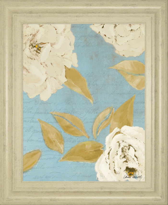 Scripted Poetic Peonies I By Lanie Loreth - Framed Print Wall Art - Light Blue