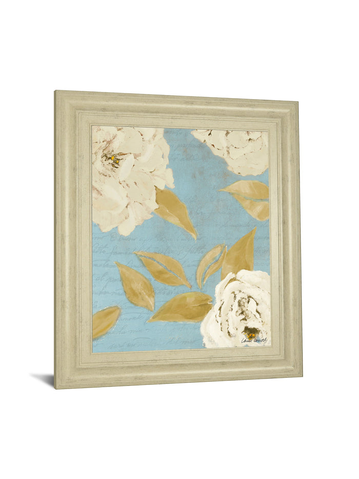 Scripted Poetic Peonies I By Lanie Loreth - Framed Print Wall Art - Light Blue