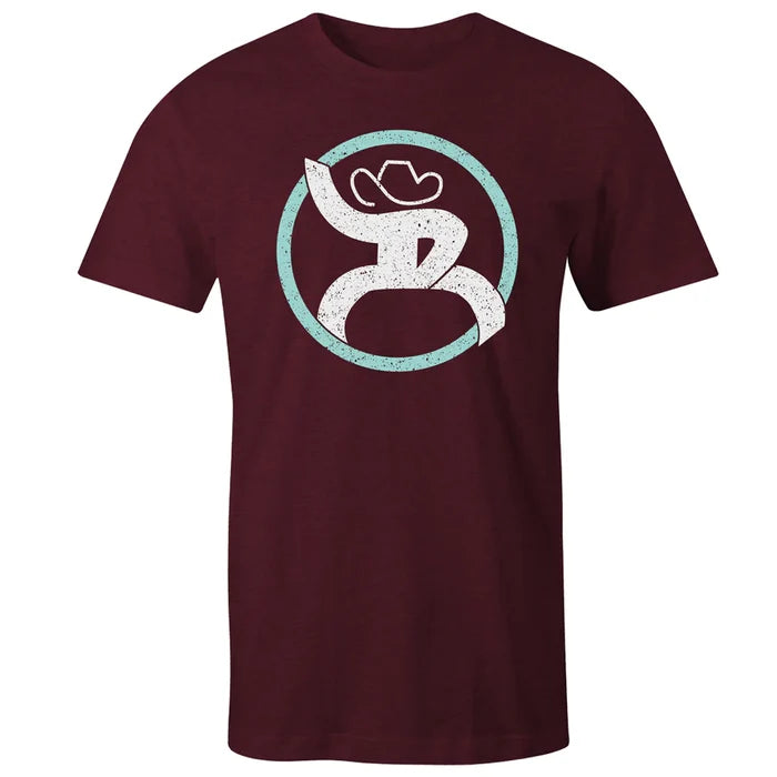 "STRAP" CRANBERRY HEATHER W/ WHITE & TURQUOISE T-SHIRT by HOOEY