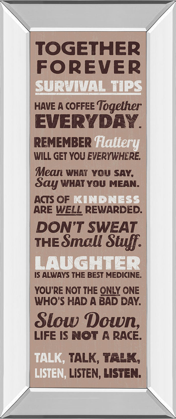 Survival Tips I By The Vintage Collection - Mirror Framed Print Wall Art - Light Brown