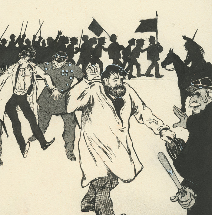 Gustave Marie - Les Manifestants - pen and ink drawing - detail