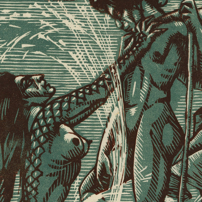 Henri CHAPRONT - L’Ondine - The Unidine - Woodcut - Dark blue and brown - detail