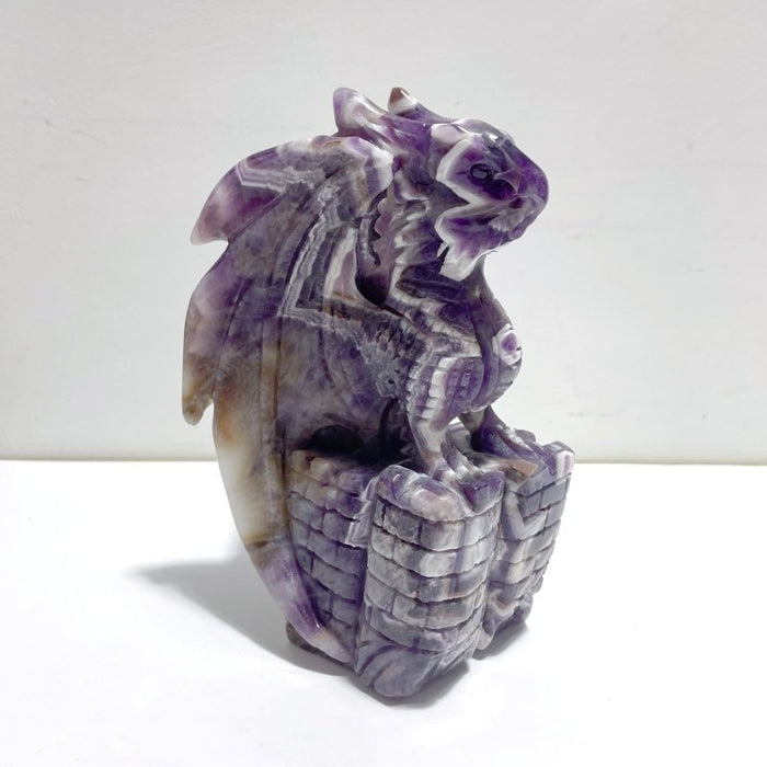 Unique Chevron Amethyst Dragon Castle Carving - Wholesale Crystals