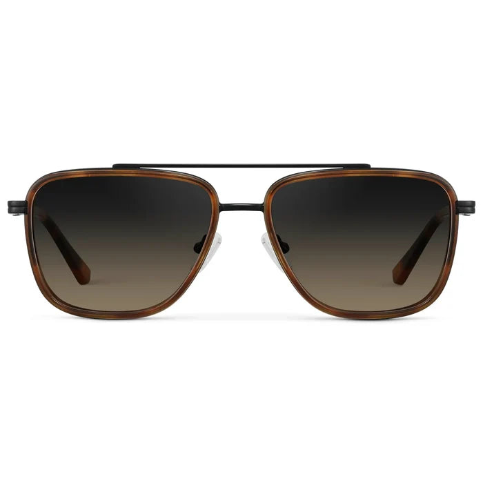 Brown Tortoise / Grey Brown Gradient Lens || Men's Aviator Sunglasses with Brown Tortoise frame and Grey Brown Gradient Lens on a white background