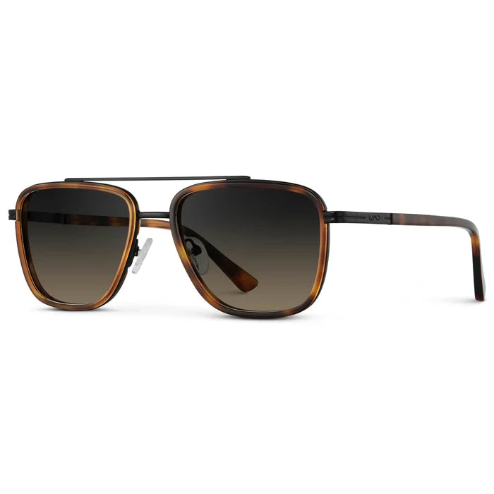 Brown Tortoise / Grey Brown Gradient Lens || Side view of Men's Aviator Sunglasses with Brown Tortoise frame and Grey Brown Gradient Lens on a white background