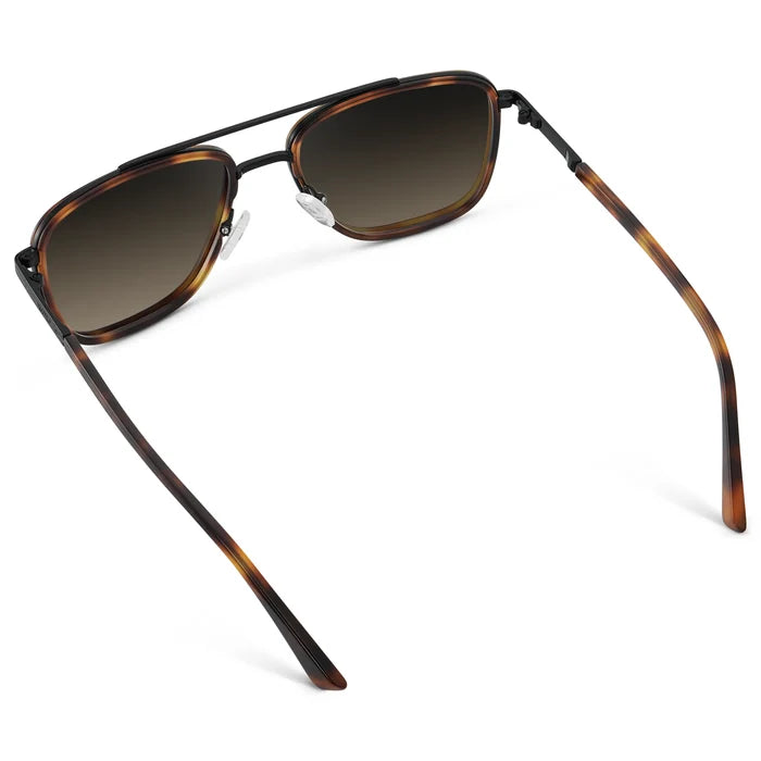 Brown Tortoise / Grey Brown Gradient Lens || Back view of Men's Aviator Sunglasses with Brown Tortoise frame and Grey Brown Gradient Lens on a white background