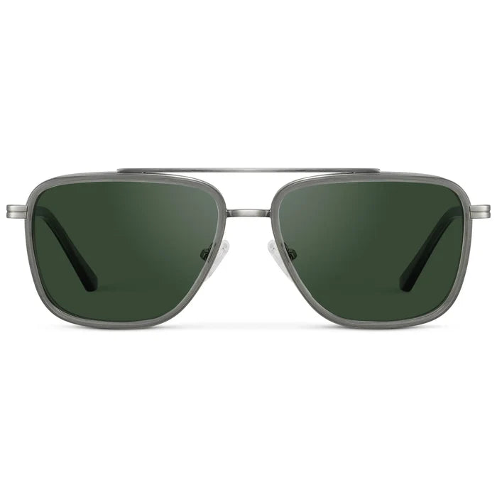 Smoke Grey / Smoke Green Lens || Men's Aviator Sunglasses with Smoke Grey frame and Smoke Green Lens on a white background